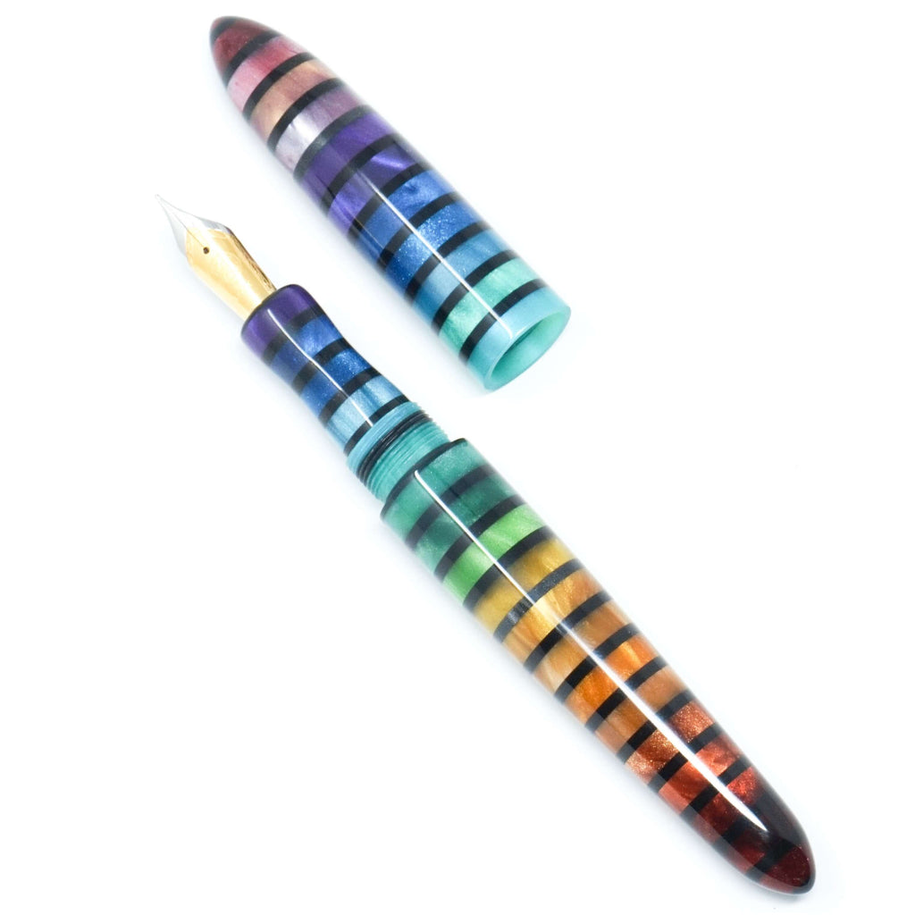 Jewel Tone Stripe 3 Havana Rainbow Loft Bespoke Fountain Pen JoWo/Bock #6